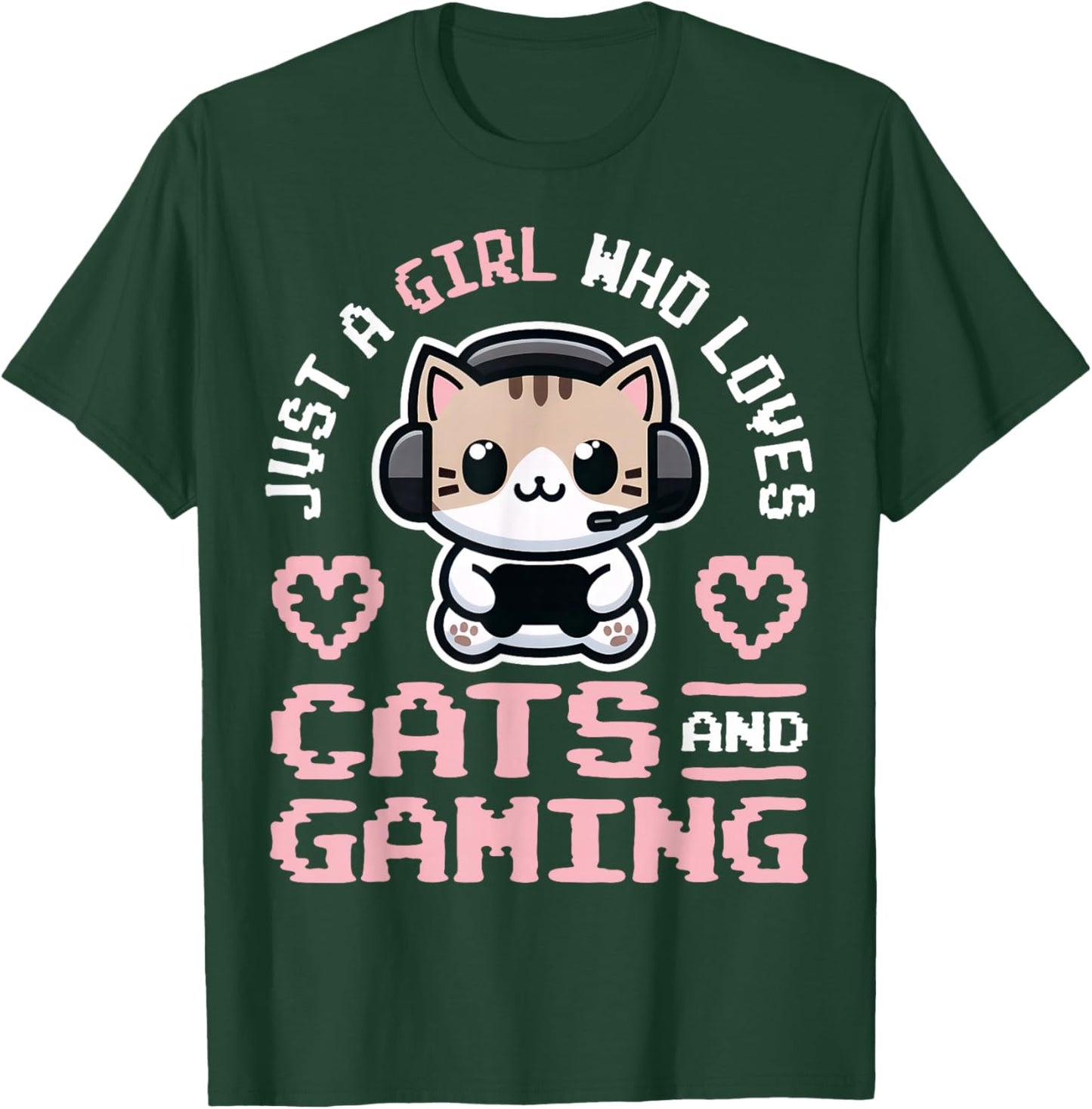 Girl Gaming and Cats Female Gamer T-Shirt - T-Shirt | Forest