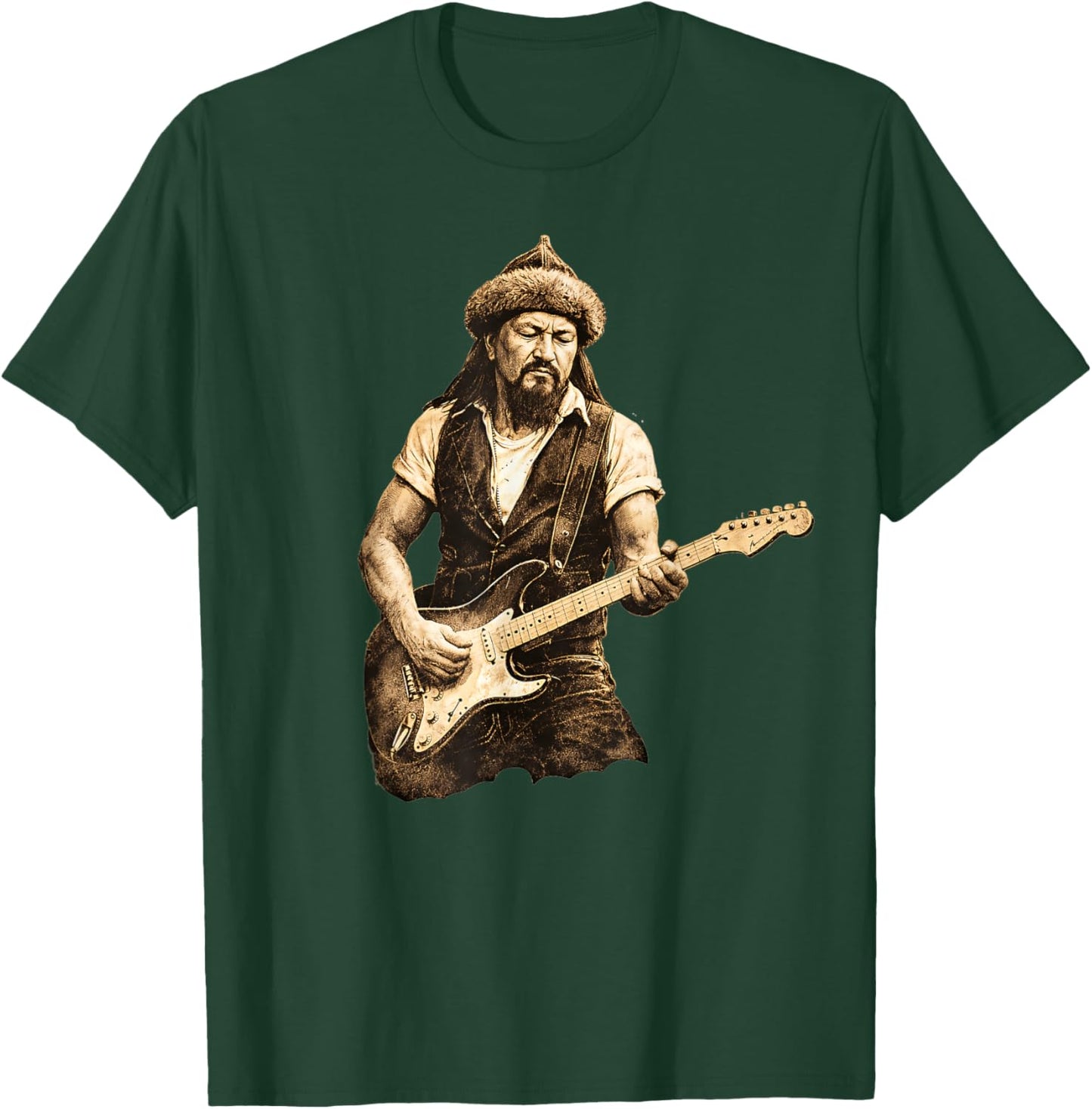 Genghis Khan Playing Electric Guitar Rock Music Superstar T-Shirt - T-Shirt | Forest