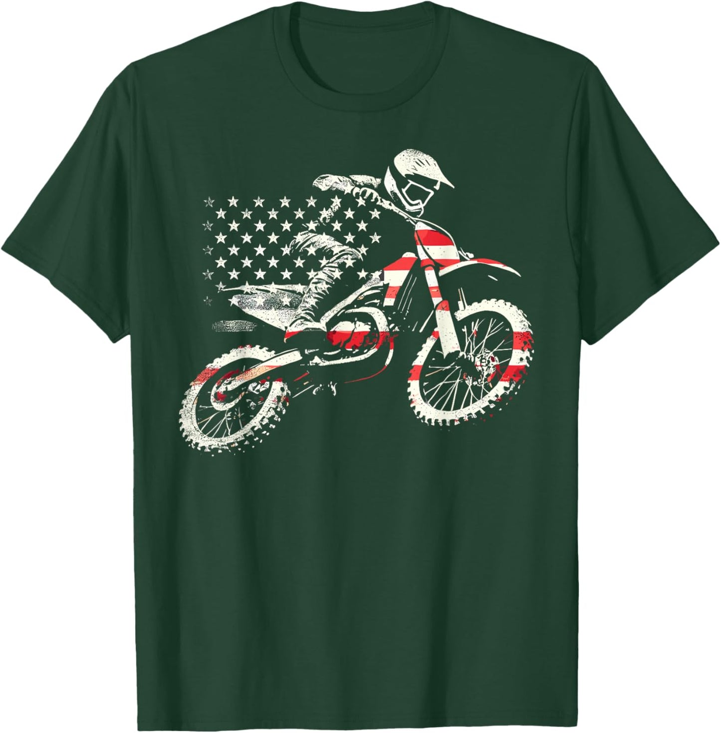 Dirt Bike Retro American Flag Motocross Enduro T-Shirt - T-Shirt | Forest