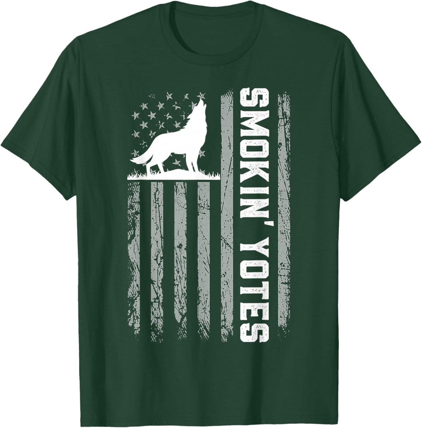 Smokin' Yotes USA Flag Coyote Hunting Patriotic Men Graphic T-Shirt - T-Shirt | Forest