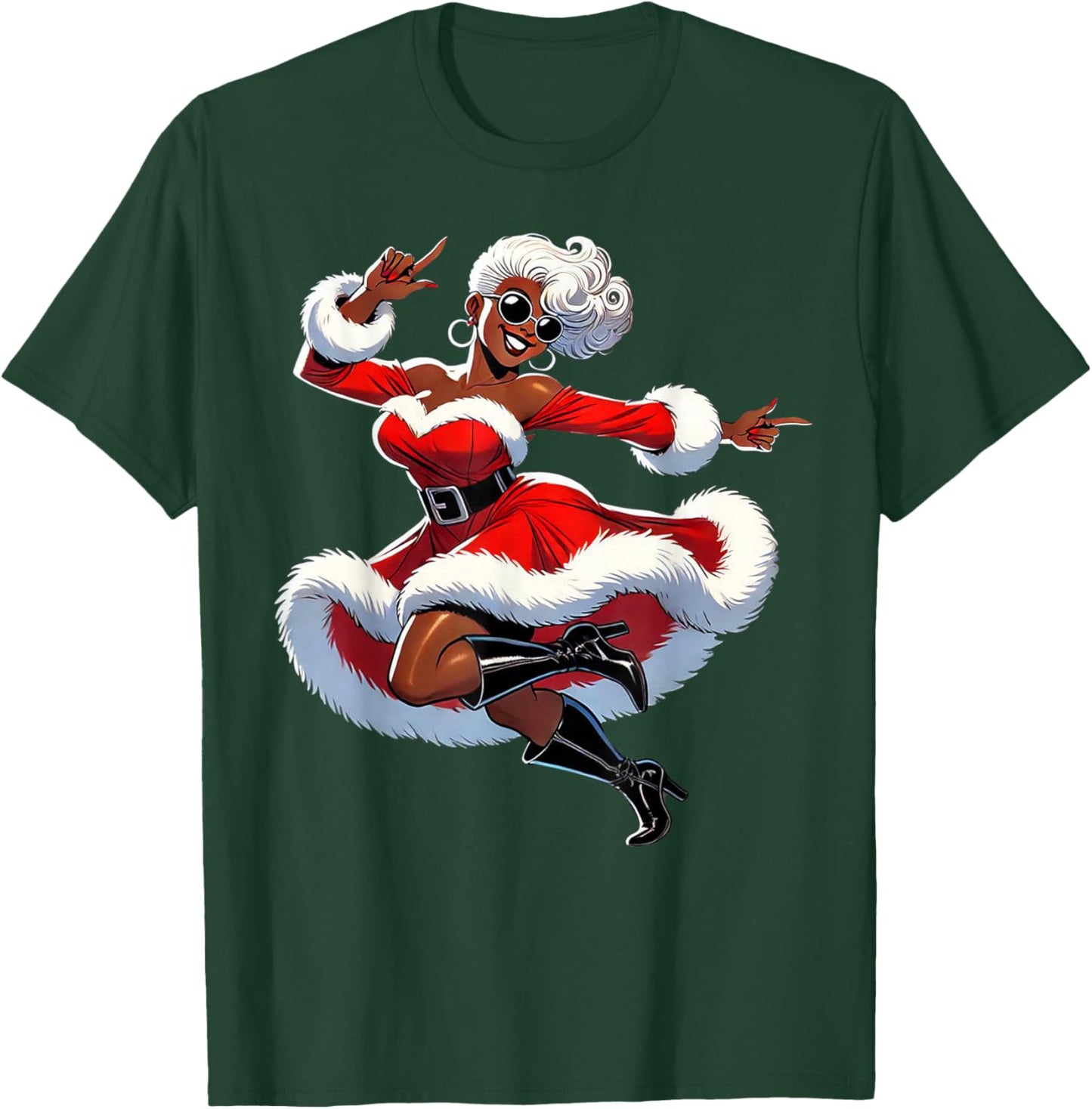 African Santa Wife Dancing African American Christmas T-Shirt - T-Shirt | Forest