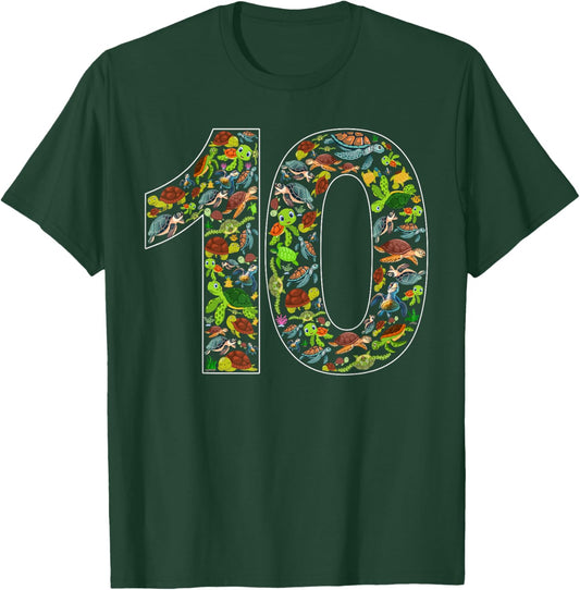 10th Birthday Sea Turtle Themed 10 Year Old Bday Boys Girls T-Shirt - T-Shirt | Forest