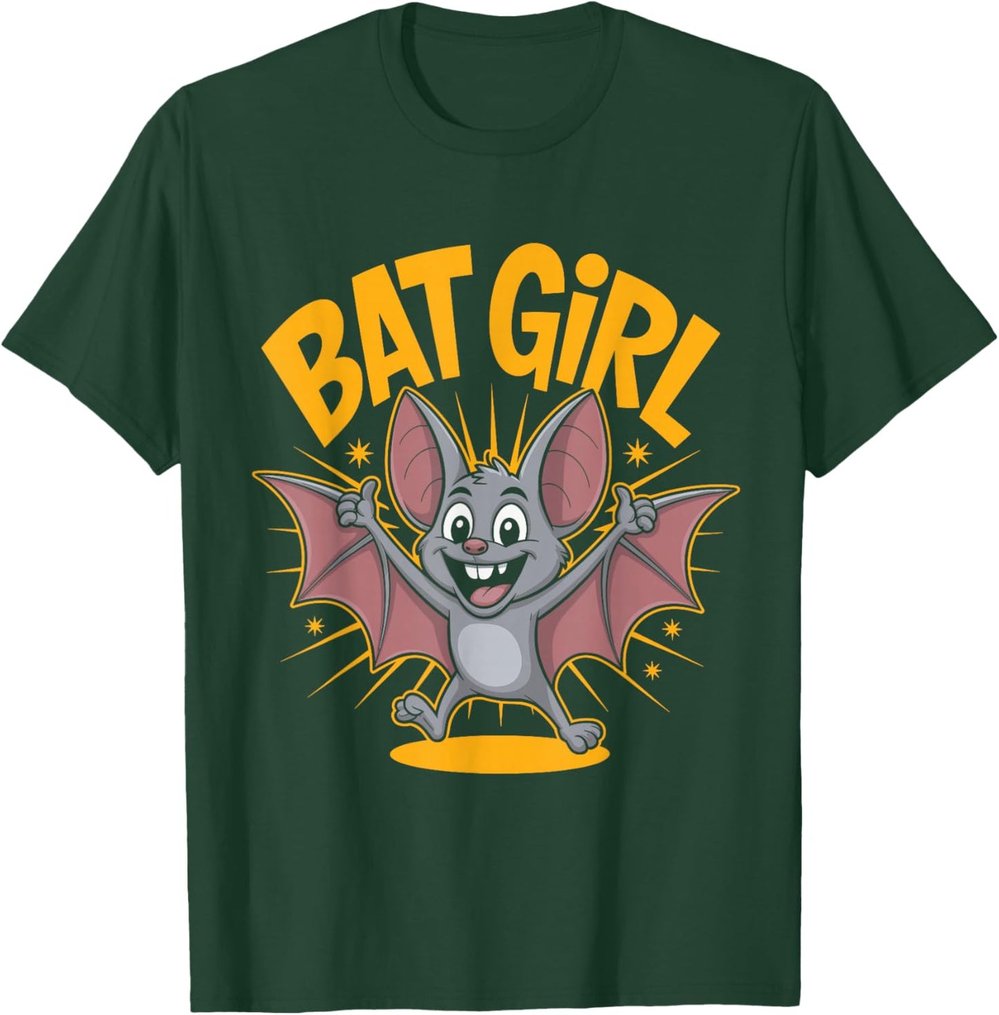Bat Girl Cute Cartoon Flying Animal Theme Night Party T-Shirt - T-Shirt | Forest