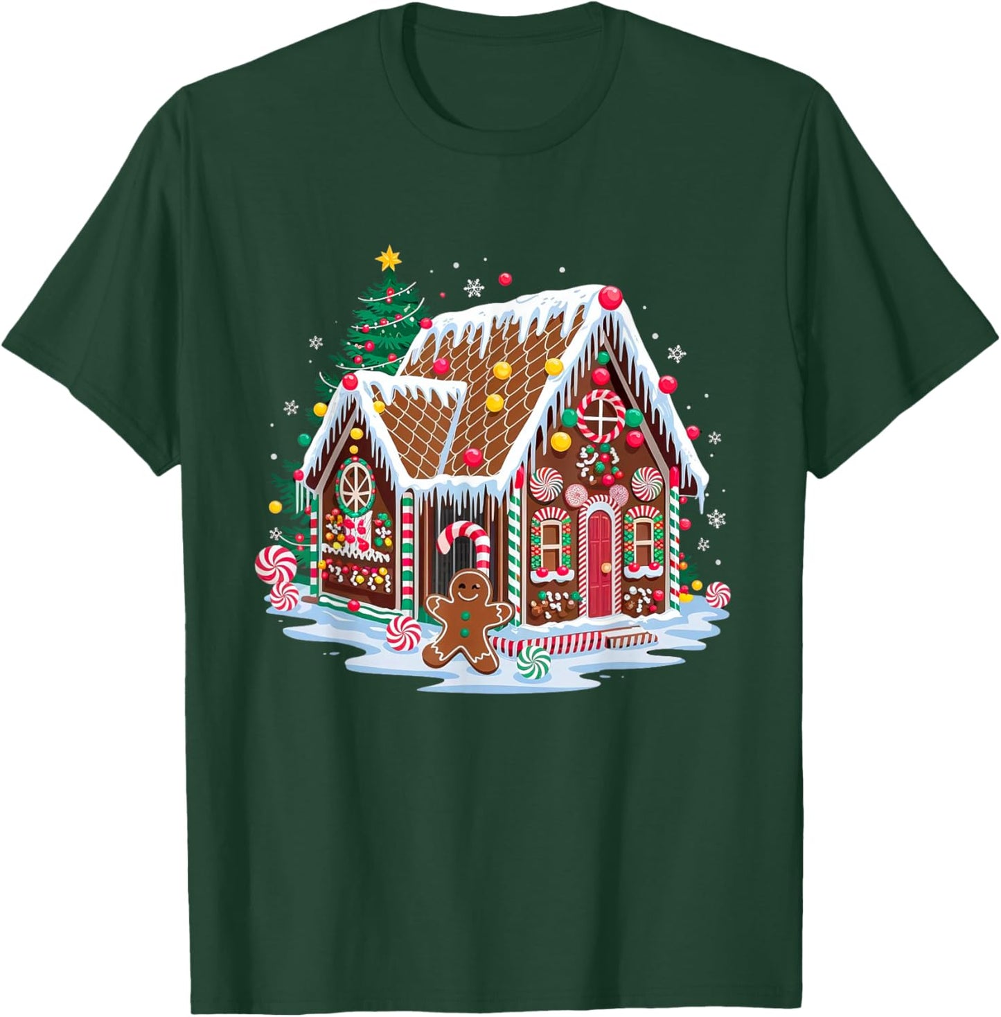 Christmas Gingerbread House Candy Cane X-Mas Pajamas Party T-Shirt - T-Shirt | Forest