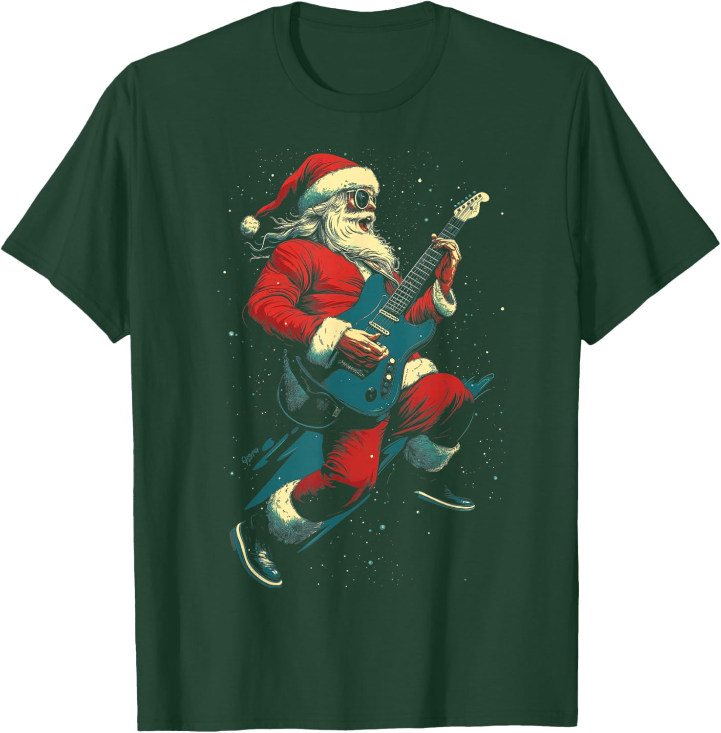 Rocking Christmas Santa Rock and Roll Guitar Lover T-Shirt - T-Shirt | Forest