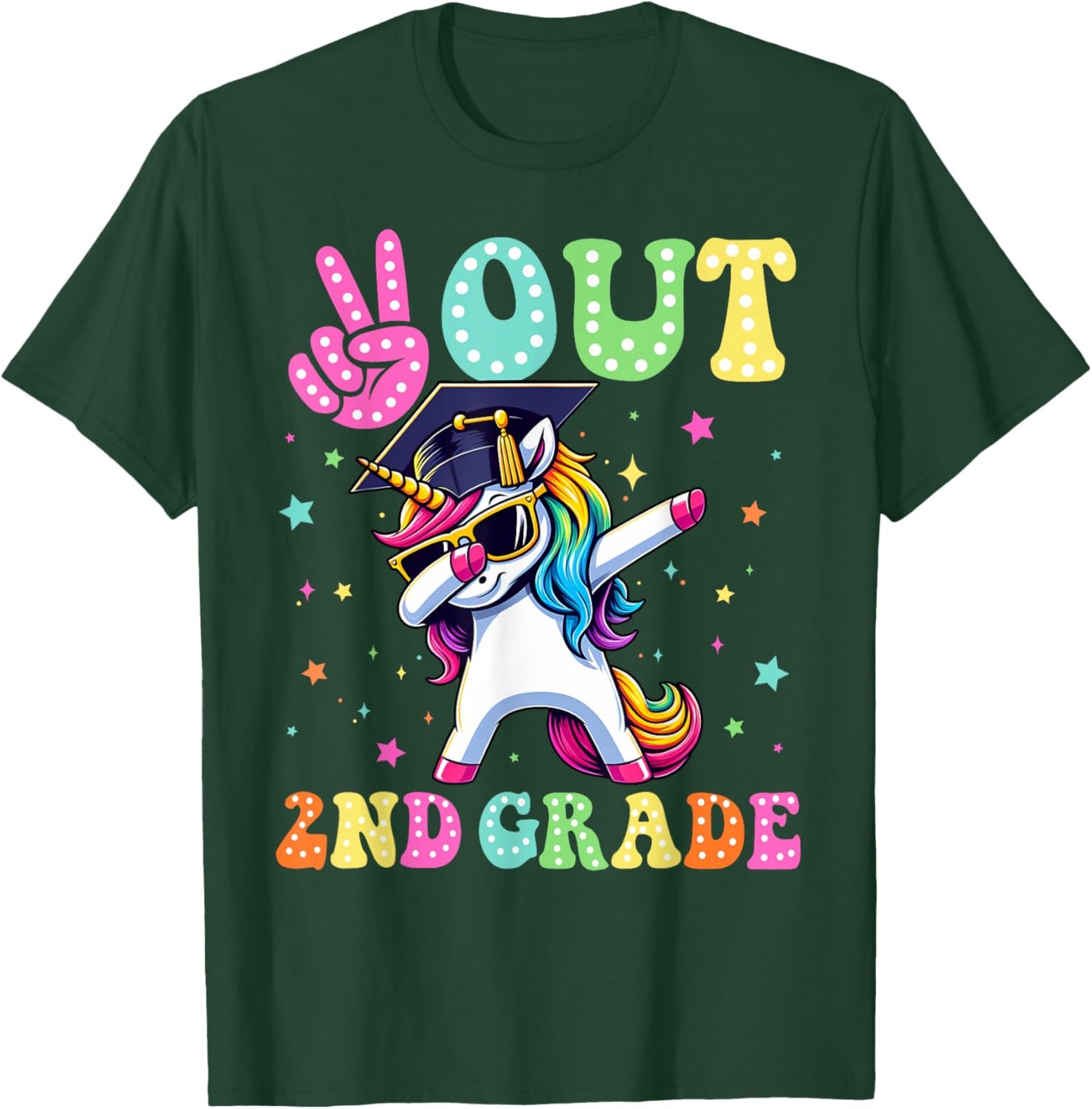 Unicorn Peace Out 2nd Grade Graduate Last Day Of School Kids T-Shirt - T-Shirt | Forest