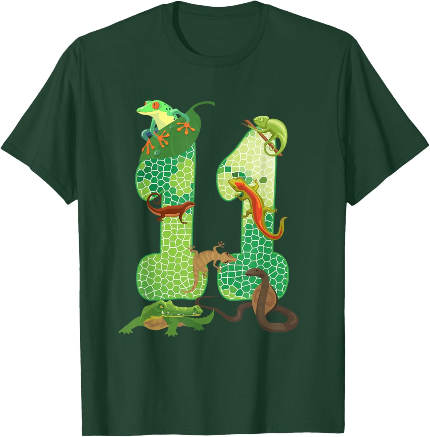 11th Birthday Reptile Themed 11 Year Old Birthday Party T-Shirt - T-Shirt | Forest