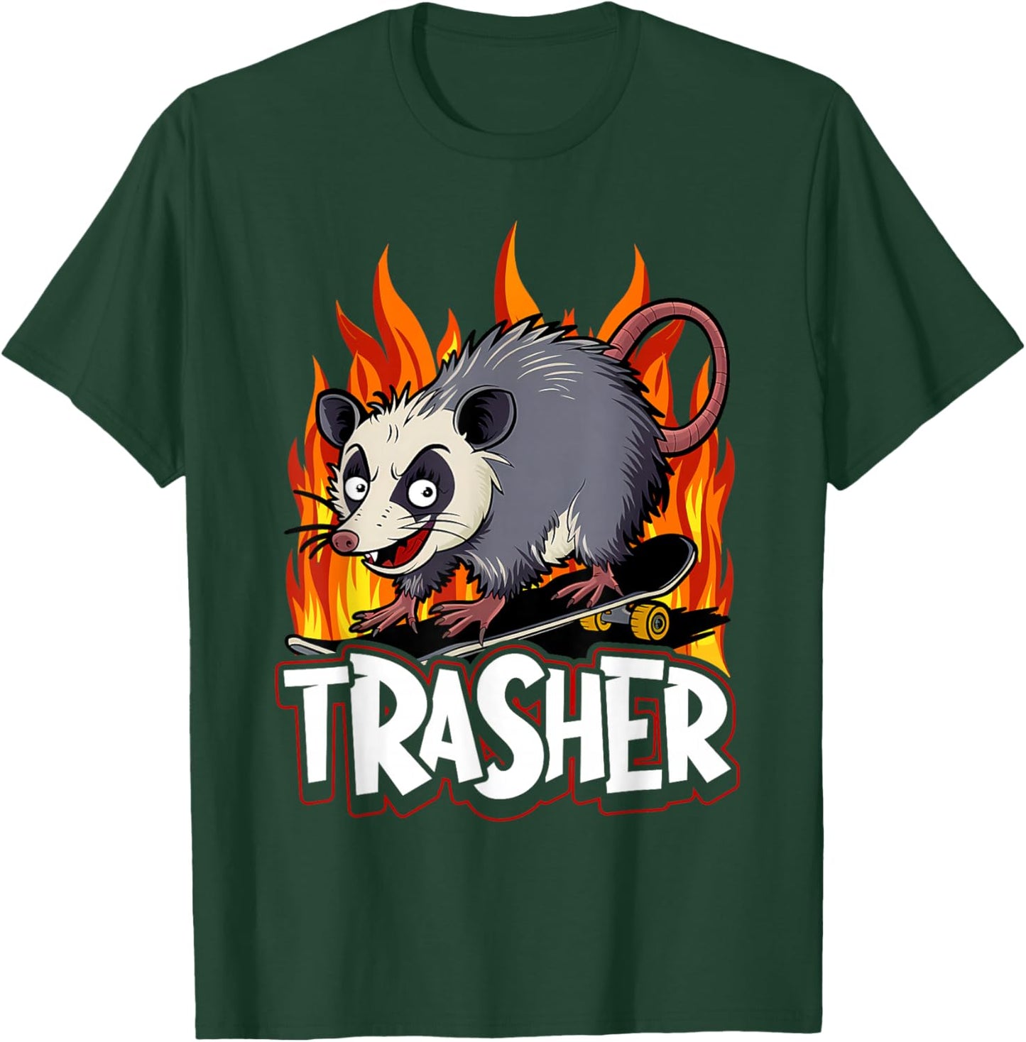 Opossum Skateboard Trasher Funny Possum Skater Men Boys Kids T-Shirt - T-Shirt | Forest