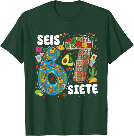 Funny SEIS Siete Mexican Meme T-Shirt - T-Shirt | Forest