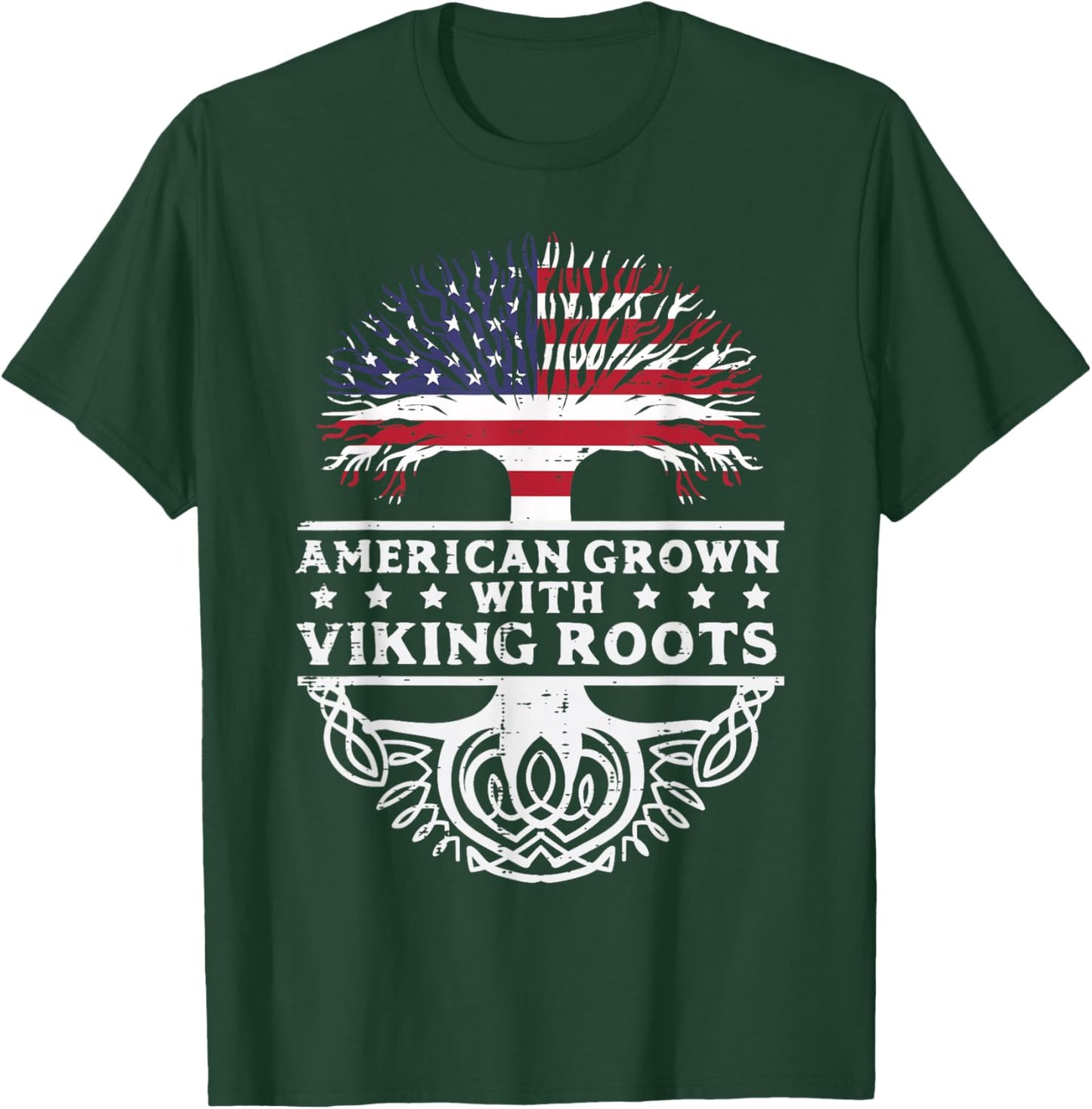 American Grown With Viking Roots US Flag Tree Men Women Kids T-Shirt - T-Shirt | Forest