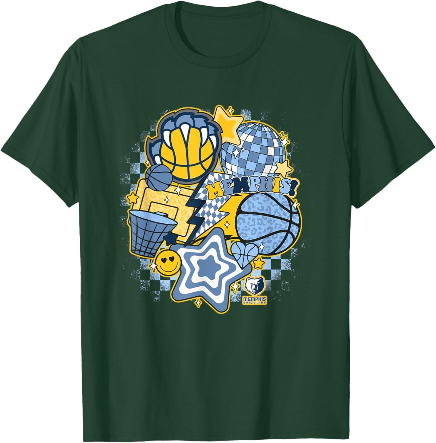 NBA Memphis Grizzlies Psychedelic Basketball Collage T-Shirt - T-Shirt | Forest