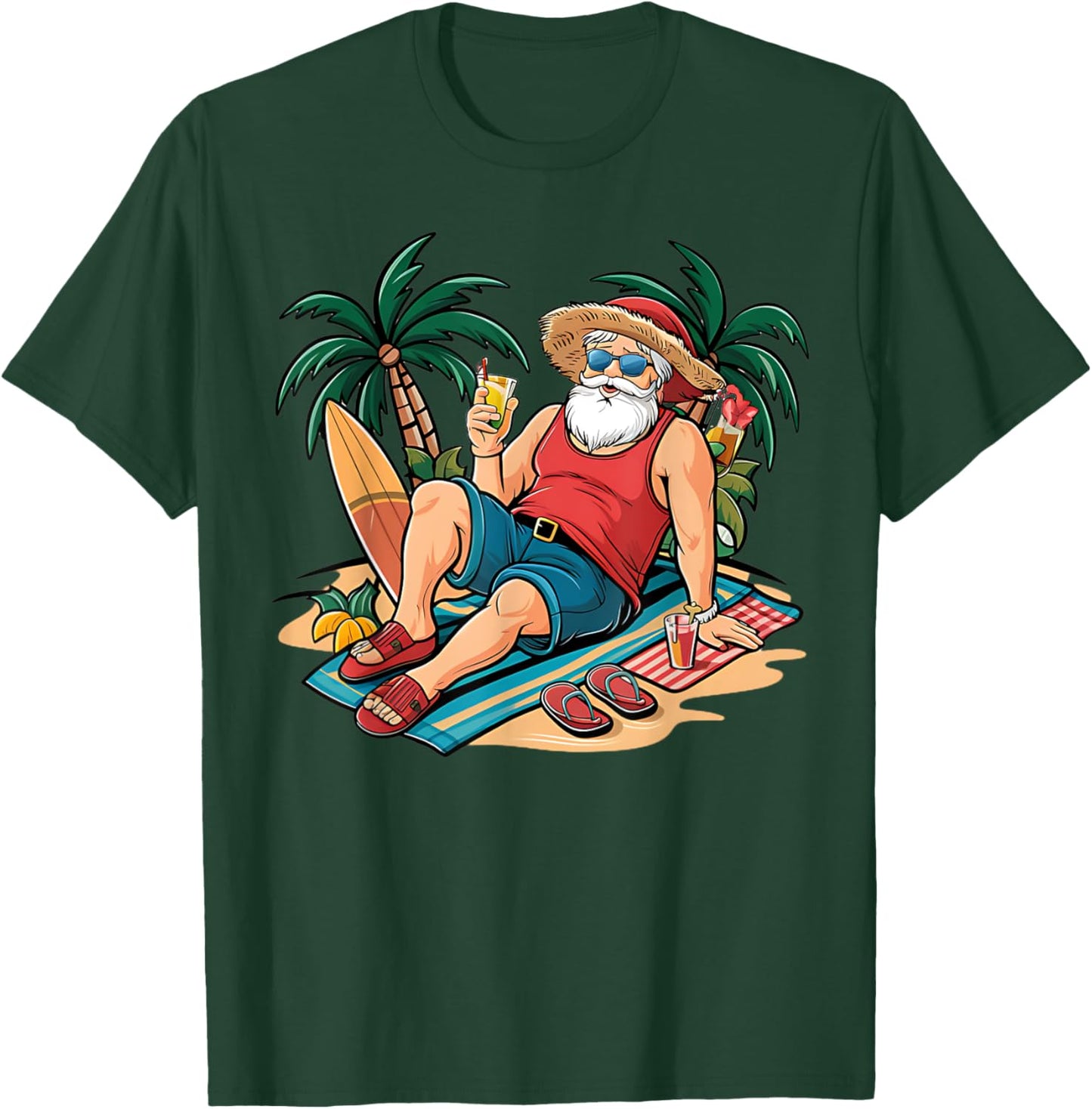 Christmas in July Santa on Beach Hawaiian Summer Vacation Men Women Kids T-Shirt - T-Shirt | Forest