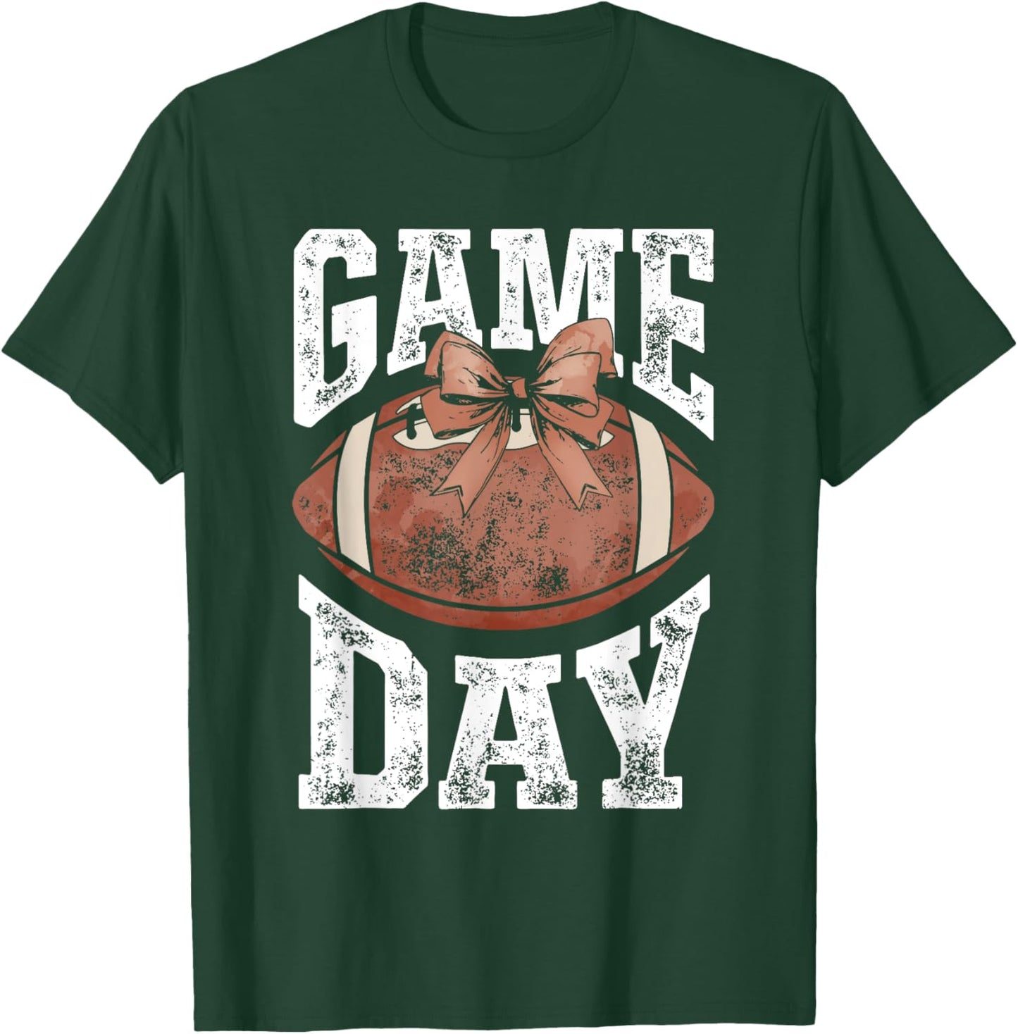 Game Day Football Season Football Bow Girls Women T-Shirt - T-Shirt | Forest