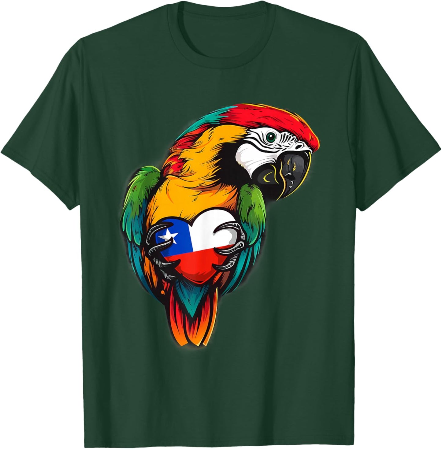 Chile Flag Heart Parrot Chilean Pride Chilean Roots T-Shirt - T-Shirt | Forest
