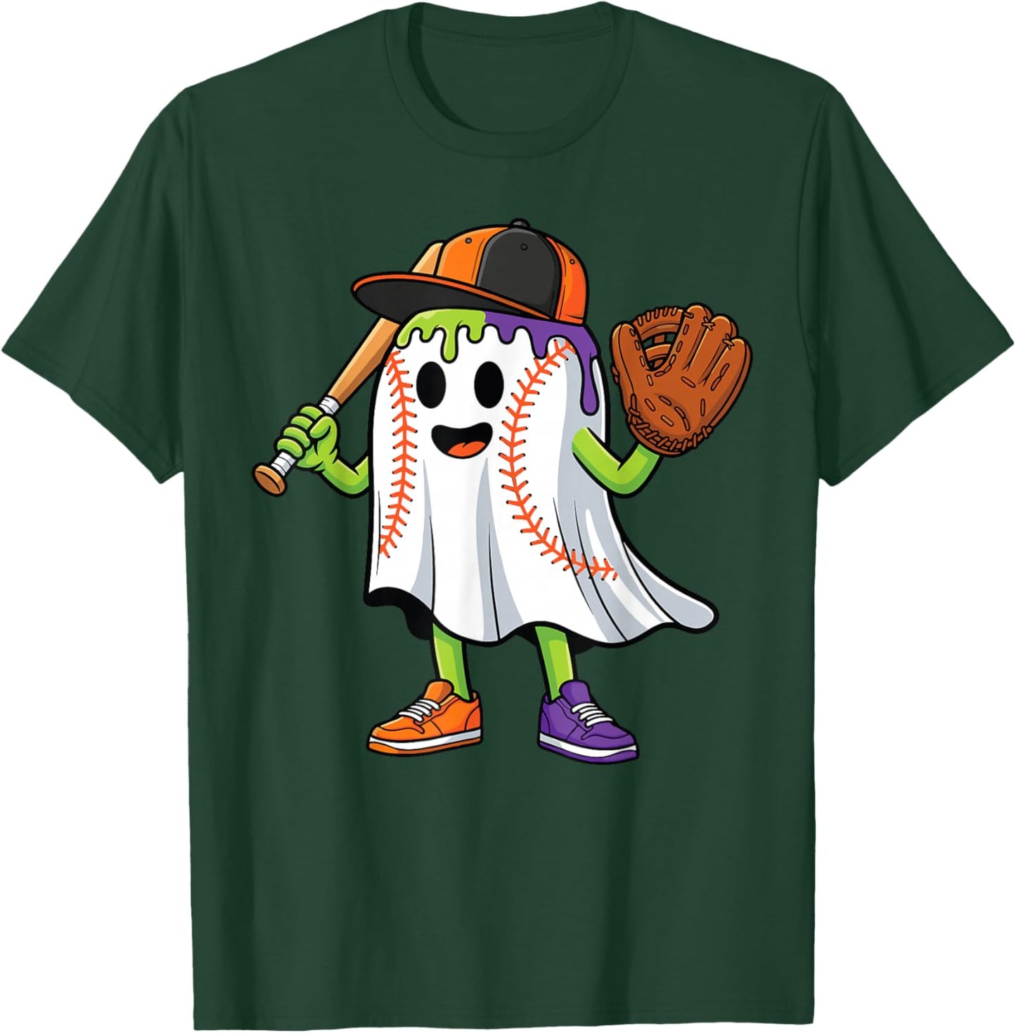 Funny Ghost Halloween Baseball Drip Boys Girls Kids T-Shirt - T-Shirt | Forest