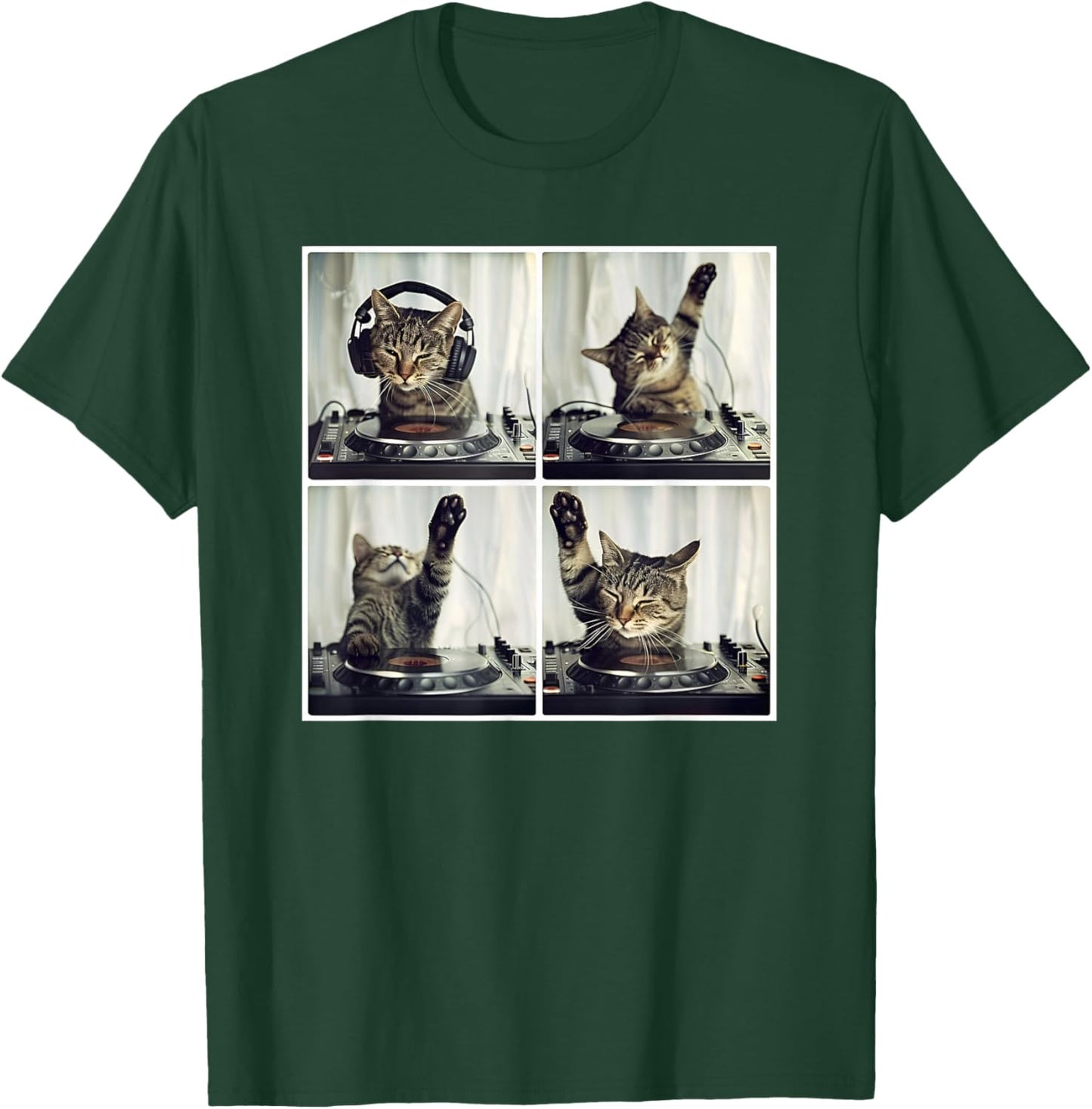 EDM DJ Cat Animal On Decks House Music Cat DJ T-Shirt - T-Shirt | Forest