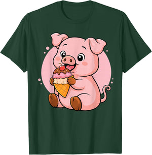 Pig Eating Ice Cream Graphic Boys Girls Pig Lover T-Shirt - T-Shirt | Forest