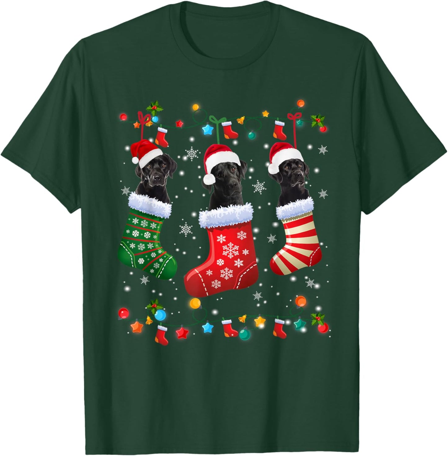 Christmas Socks Pajama Black Lab Labrador Dog Puppy Lover T-Shirt - T-Shirt | Forest