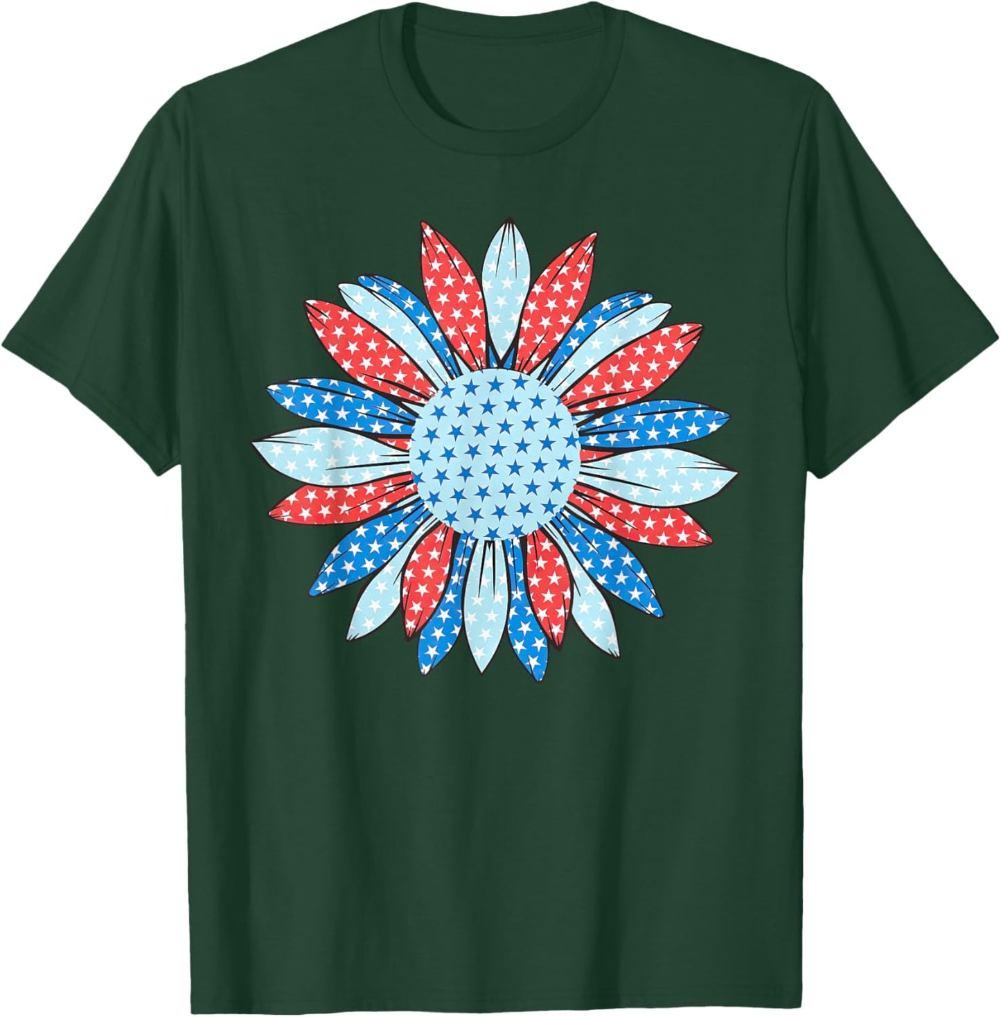 American Flag Sunflower 4th Of July Women Patriotic T-Shirt - T-Shirt | Forest