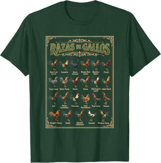 Rooster Breeds Illustration Chart T-Shirt - T-Shirt | Forest