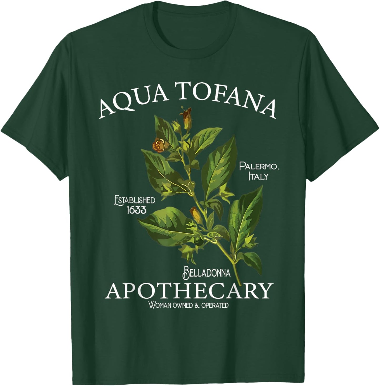 Funny Belladonna Feminist Aqua Tofana Apothecary Black Vintage Classic Floral Botany True Crime , -Adults, Short Sleeve, , Small T-Shirt - T-Shirt | Forest