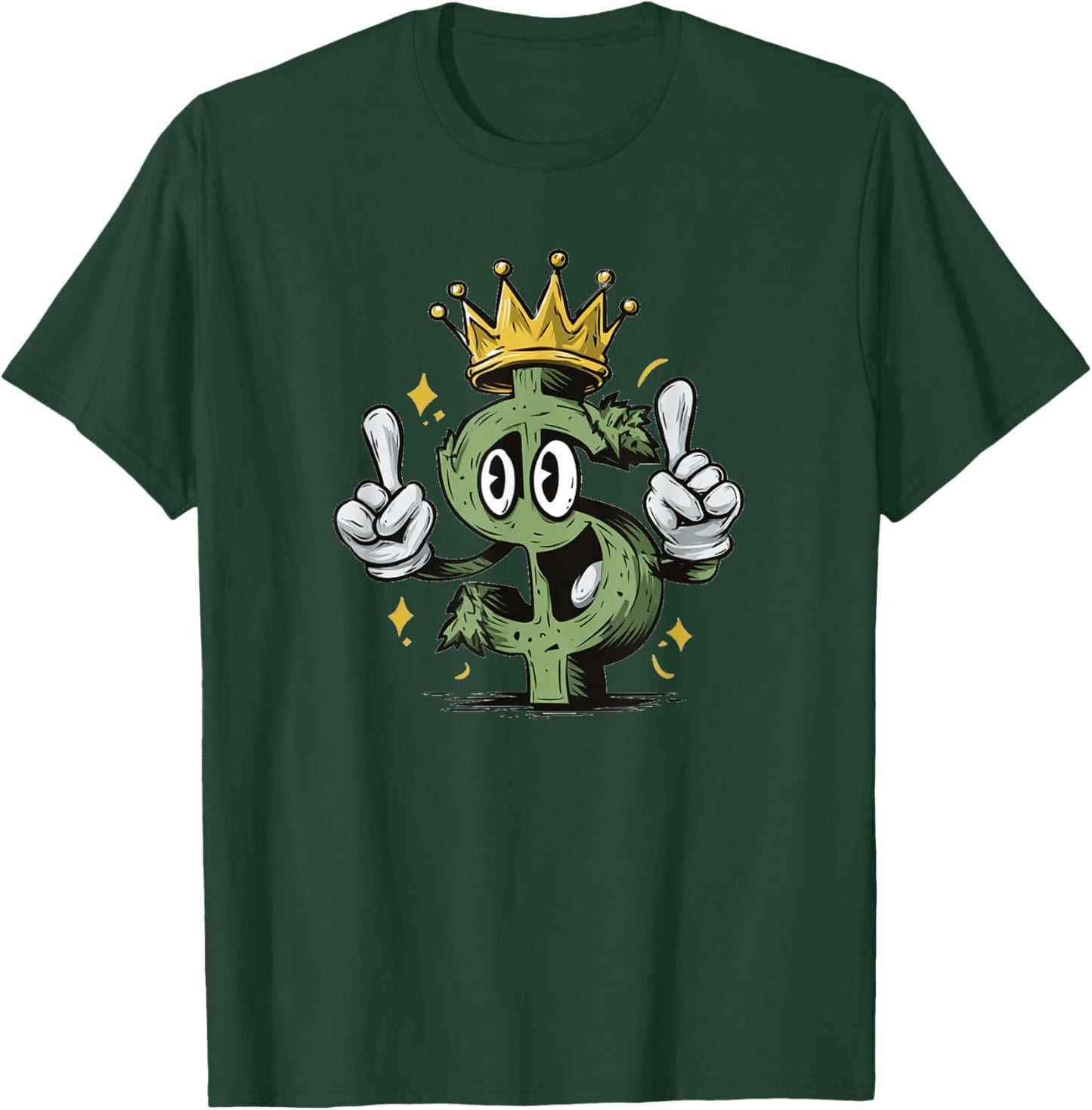Cool Cartoon Dollar Sign with Crown for Adults and Kids T-Shirt - T-Shirt | Forest