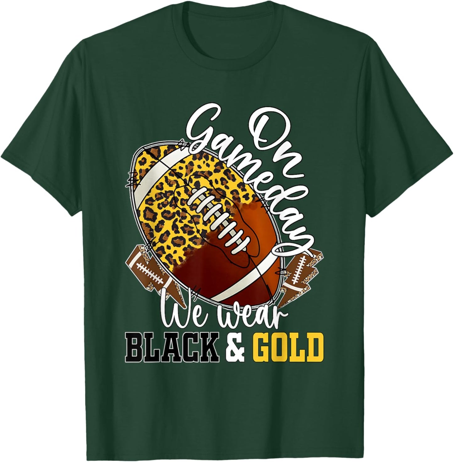 On Gameday Football We Wear Black And Gold School Spirit T-Shirt - T-Shirt | Forest