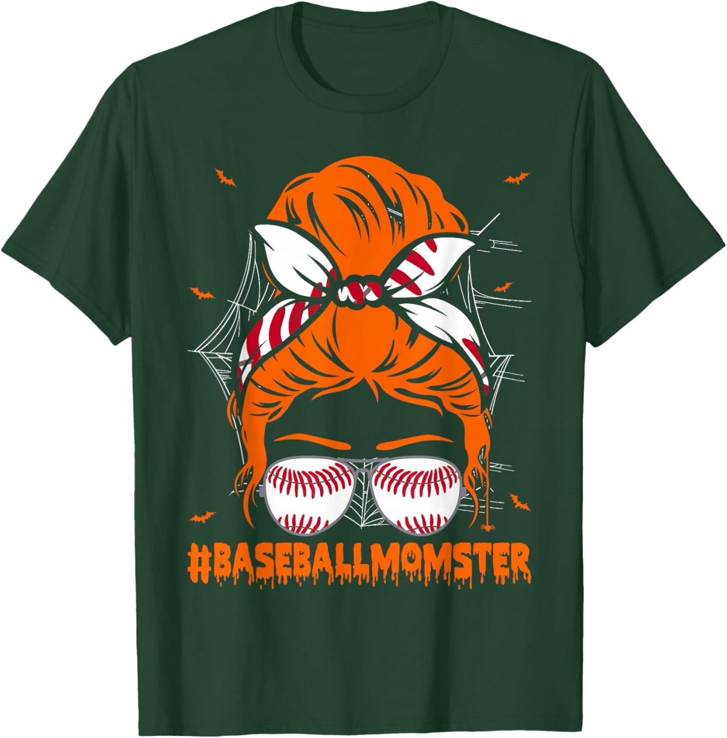 Baseball Momster Halloween Mom Messy Bun T-Shirt - T-Shirt | Forest