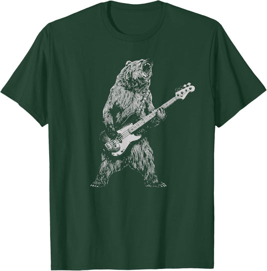 with Bear Playing Guitar Bass T-Shirt - T-Shirt | Forest