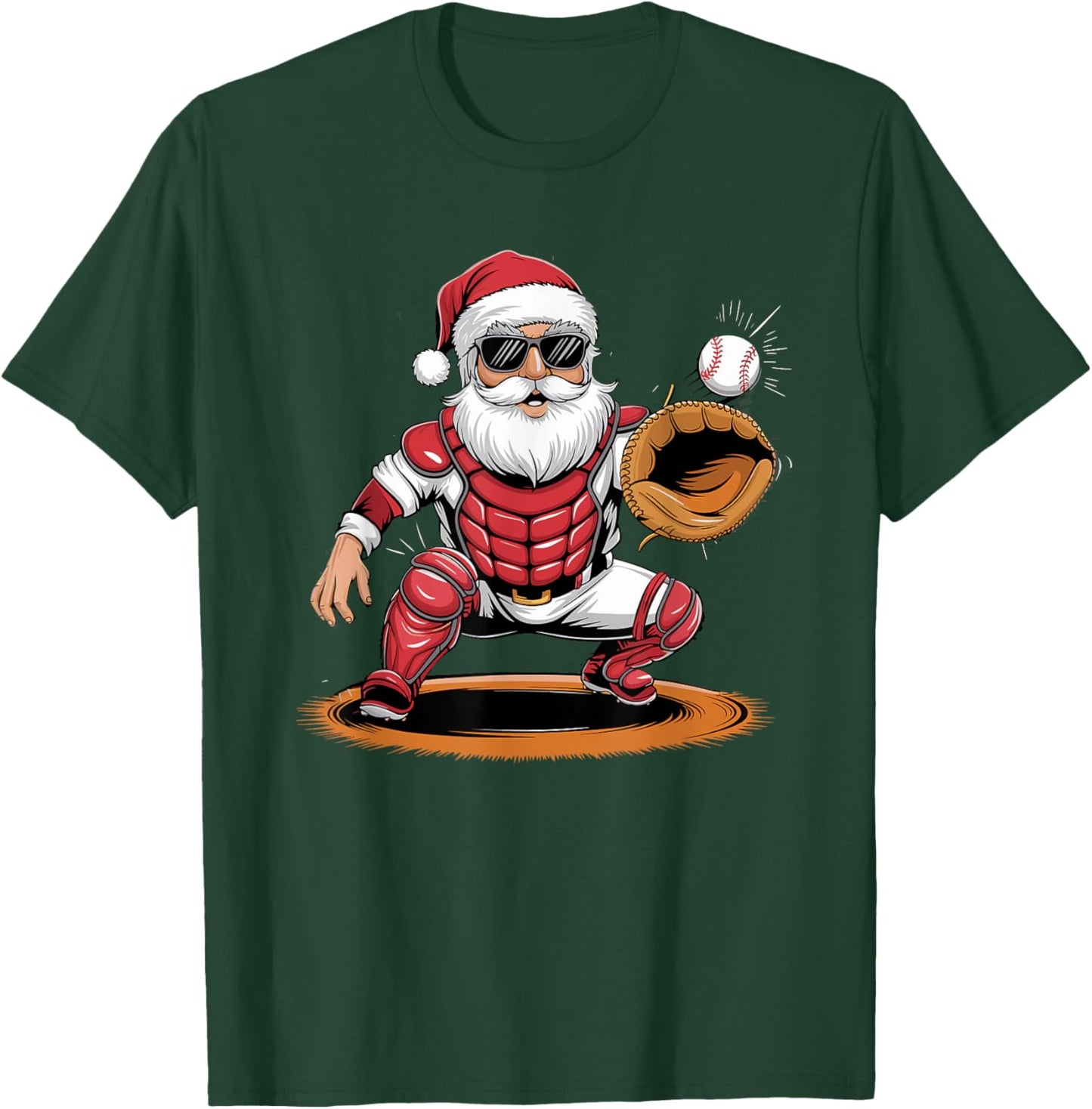 Santa Playing Baseball As Catcher Boys Teens Christmas T-Shirt - T-Shirt | Forest