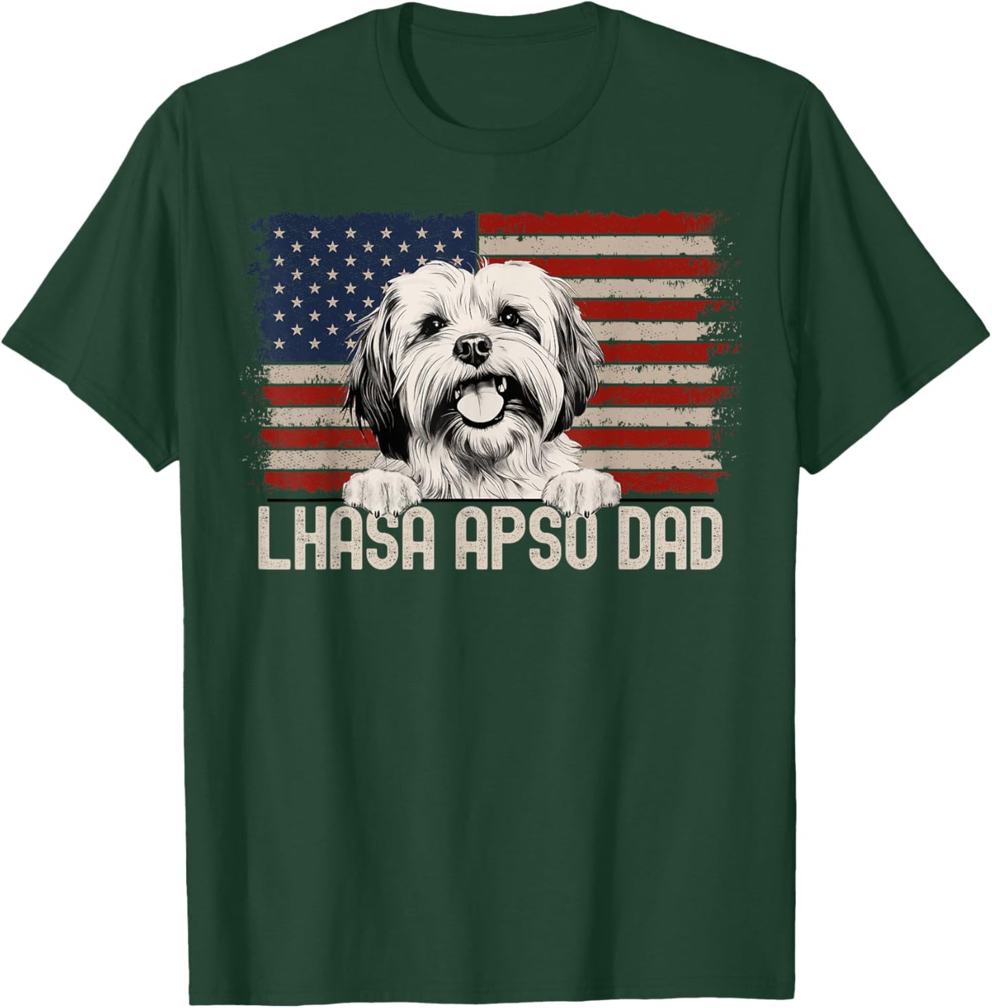 Best Dog Dad Ever American Flag - Lhasa Apso Dad T-Shirt - T-Shirt | Forest