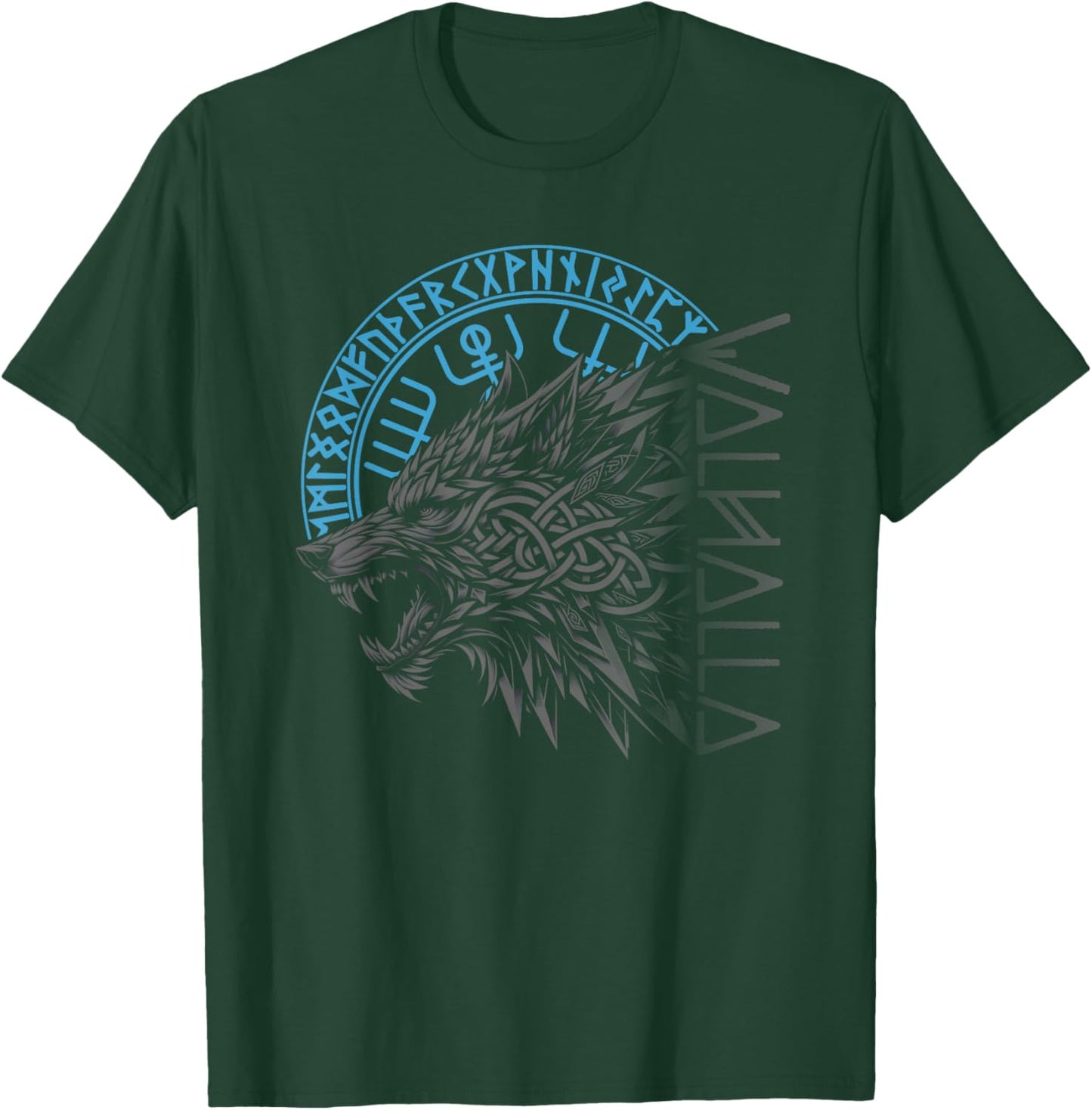 Walhalla Wolf Wolves Odins Runes Nordic Compass Viking T-Shirt - T-Shirt | Forest