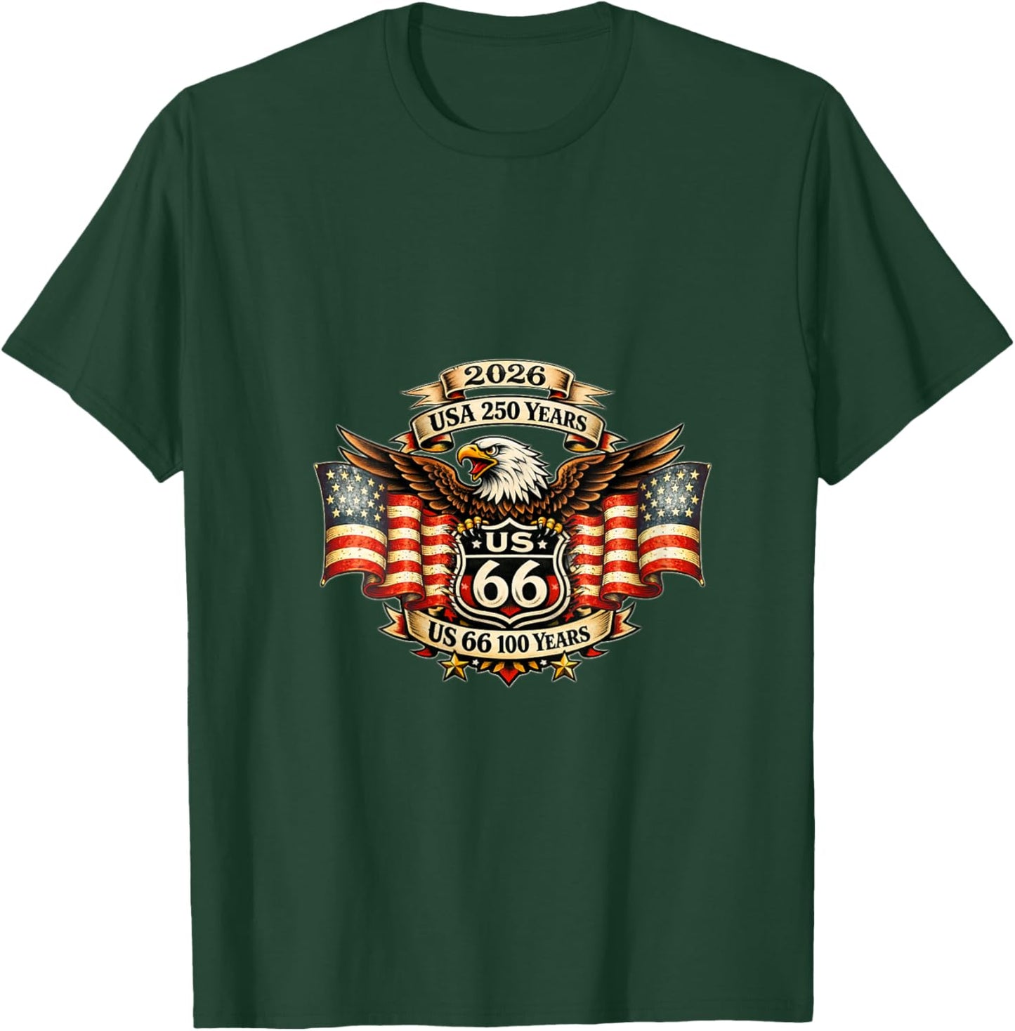 Women's USA 250 US Highway 66 Mother Road Anniversary Eagle Tattoo V-Neck T-Shirt - T-Shirt | Forest