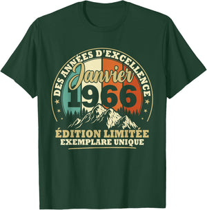 Vintage January 1966 60th Birthday Gift Man Woman T-Shirt - T-Shirt | Forest