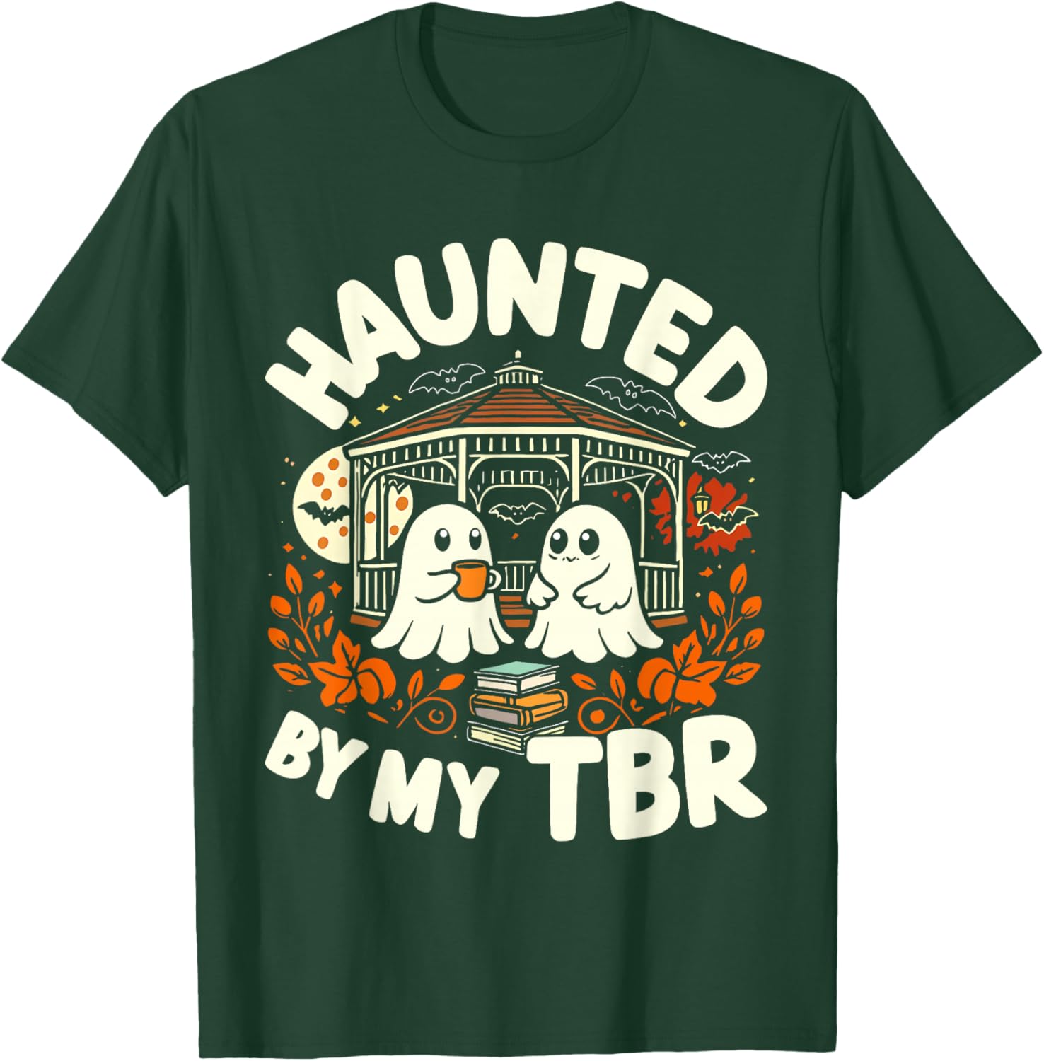 Haunted by My TBR Cute Ghost Reading Cozy Autumn Books T-Shirt - T-Shirt | Forest