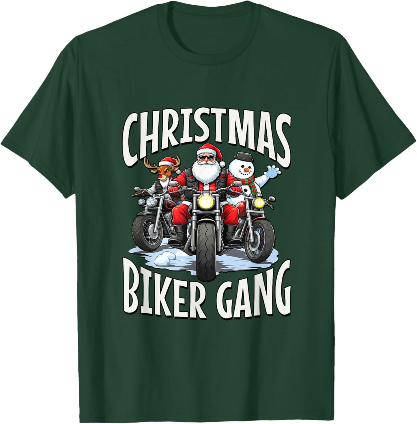 Christmas Biker Gang - Santa, Reindeer & Snowman Bikers T-Shirt - T-Shirt | Forest