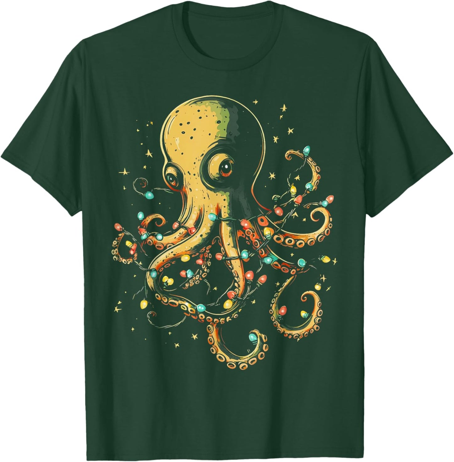 Christmas Lights Sea Octopus Marine Biology Ocean Animal T-Shirt - T-Shirt | Forest