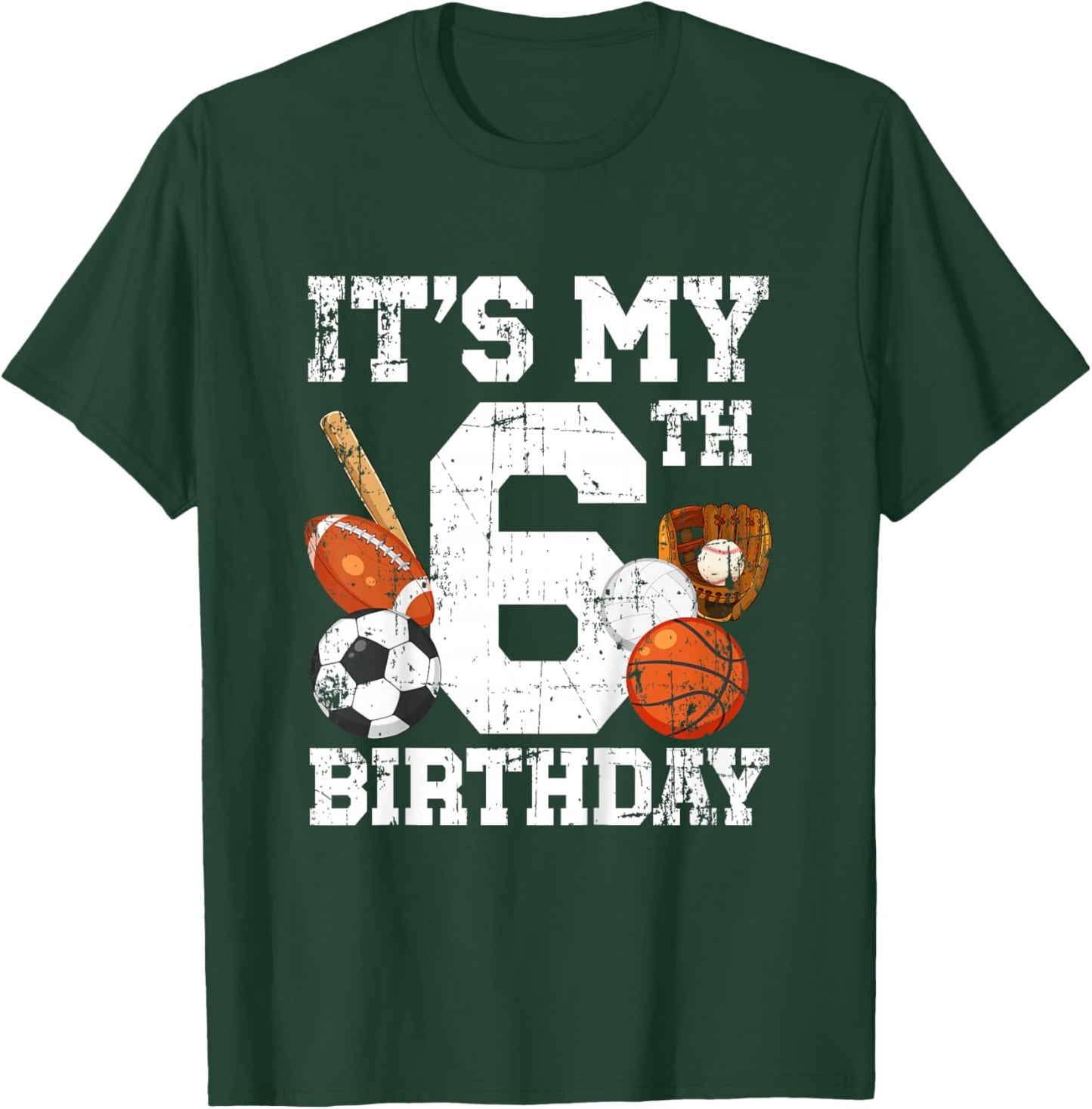 6 Year Old Sports Birthday Theme Sixth Bday Kids 2T Black Sports Birthday T-Shirt - T-Shirt | Forest