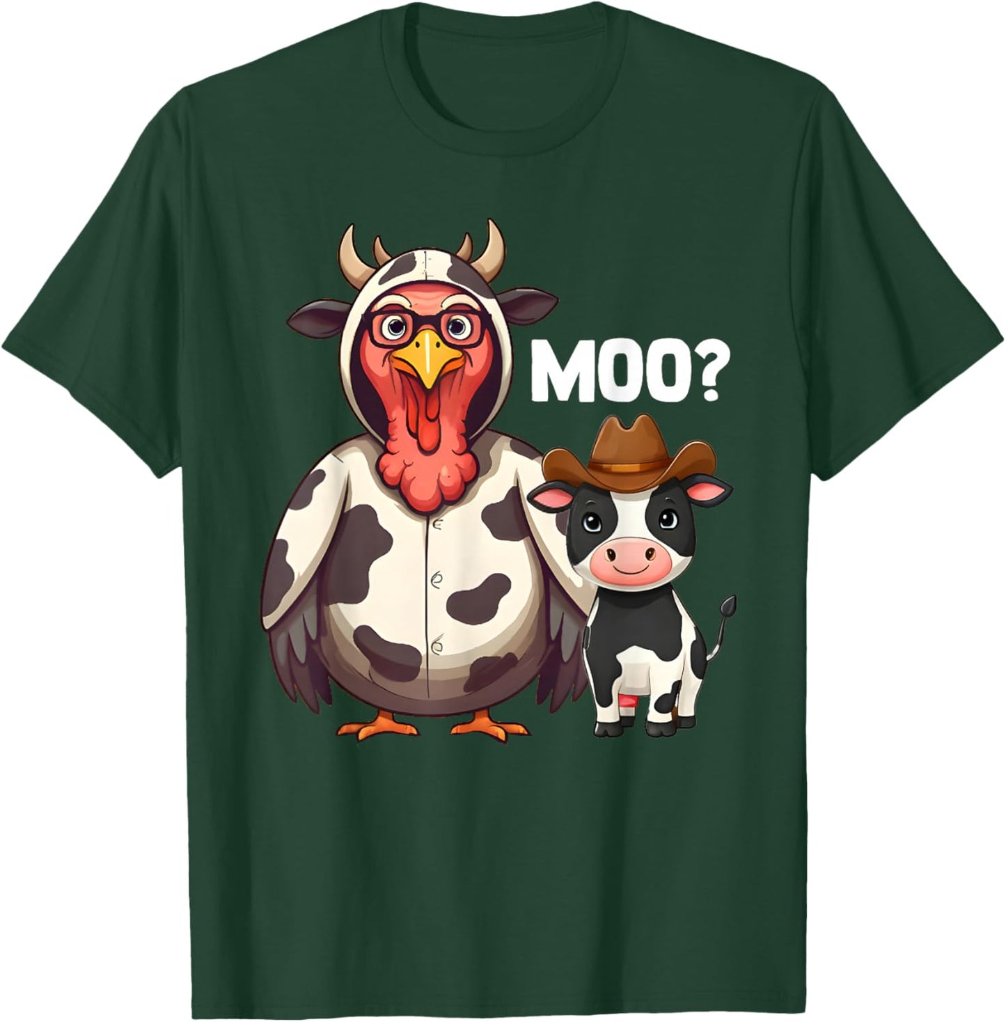 Turkey Moo Funny Thanksgiving - -Adults, Farmers - Black - Short Sleeve - - Cartoon Pattern - Thanksgiving Humorous T-Shirt - T-Shirt | Forest