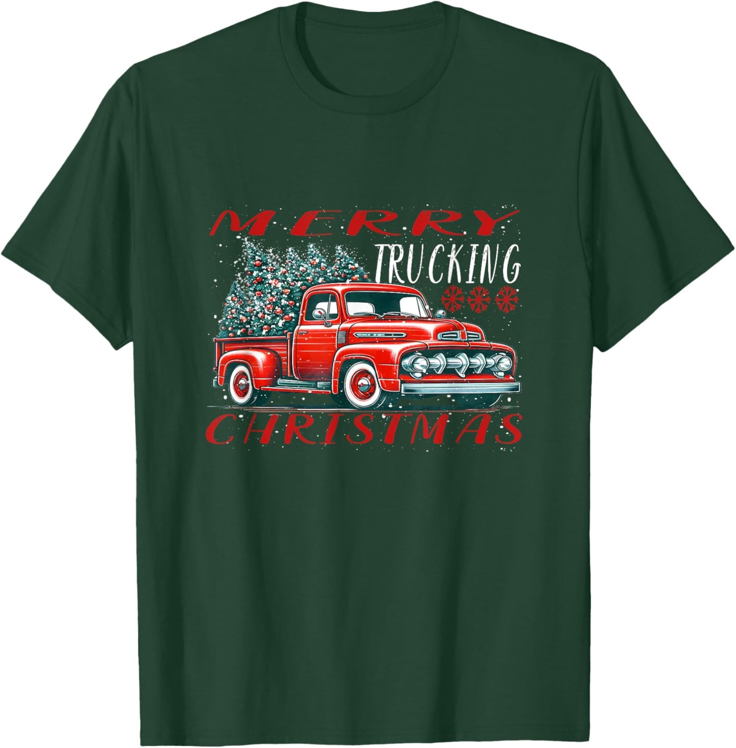 Red Retro Truck with Christmas tree T-Shirt - T-Shirt | Forest