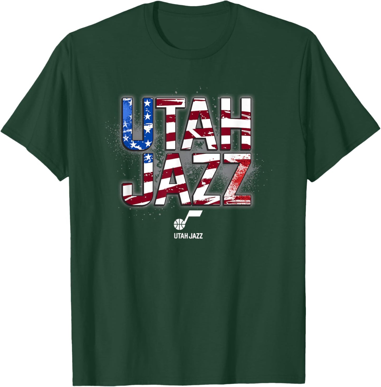 NBA Utah Jazz American Flag Distressed Paint Spill Logo T-Shirt - T-Shirt | Forest