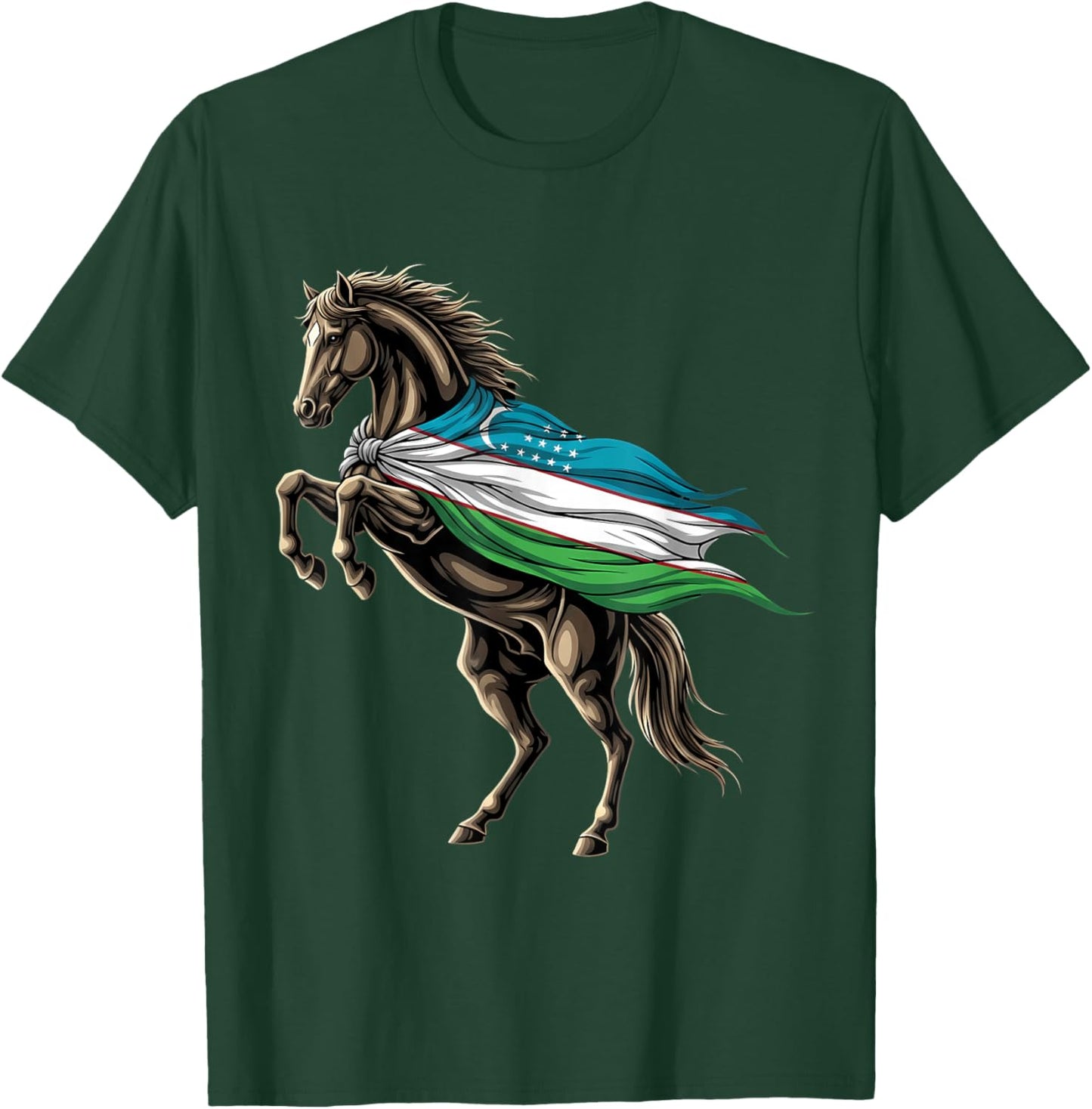 Uzbekistan Flag Horse Uzbek Roots T-Shirt - T-Shirt | Forest