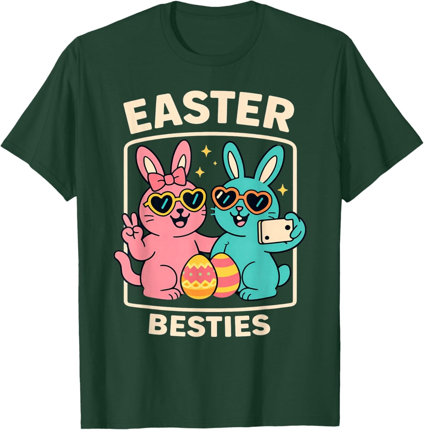 Easter Besties Bunny Cute Matching Friends Rabbit Girl Kids T-Shirt - T-Shirt | Forest