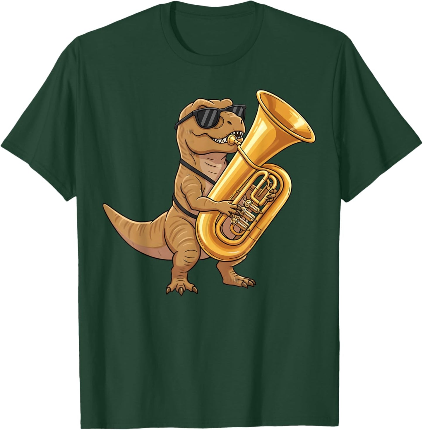 Cute Dinosaur Playing Tuba Music Musician Kids Boys T Rex T-Shirt - T-Shirt | Forest