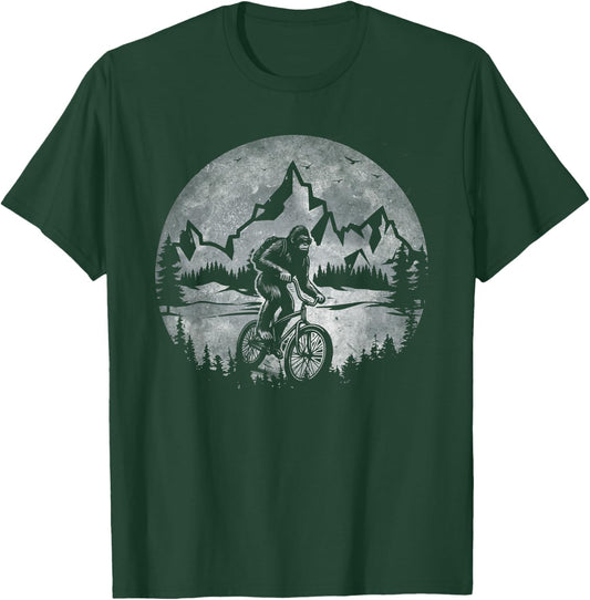 Bigfoot Riding Bicycle Mountain Biking Moon Bigfoot Cycling T-Shirt - T-Shirt | Forest