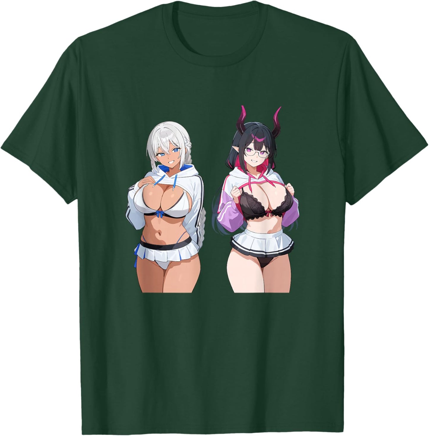 Waifu Sexy Anime Girl Horns Mini Skirt Japanese Retro Art T-Shirt - T-Shirt | Forest