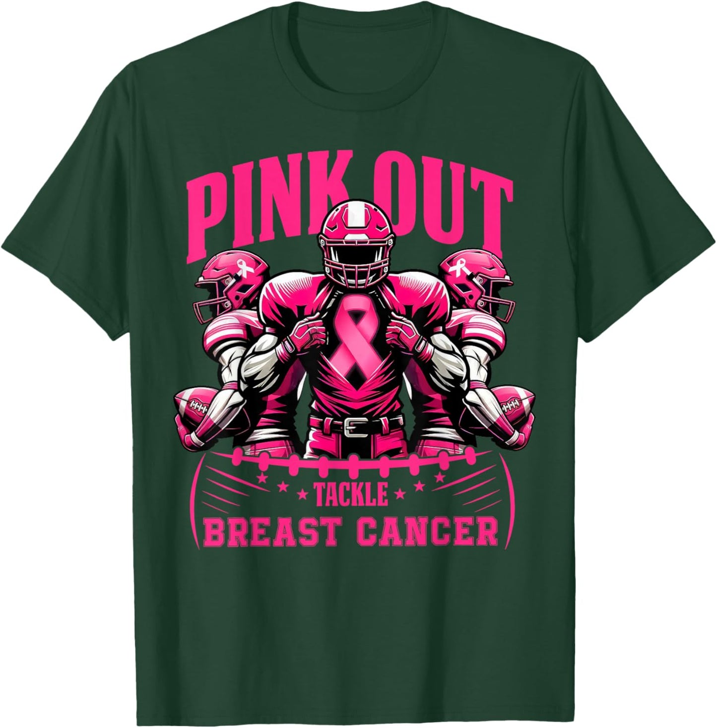 Pink Out Tackle Breast Cancer Awareness Football Pink Ribbon T-Shirt - T-Shirt | Forest