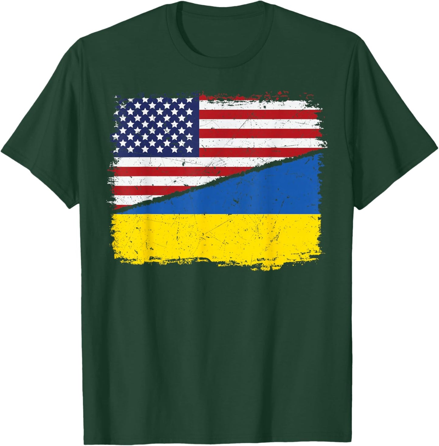 Half American Half Ukrainian USA Flag Ukraine Flag Patriotic T-Shirt - T-Shirt | Forest
