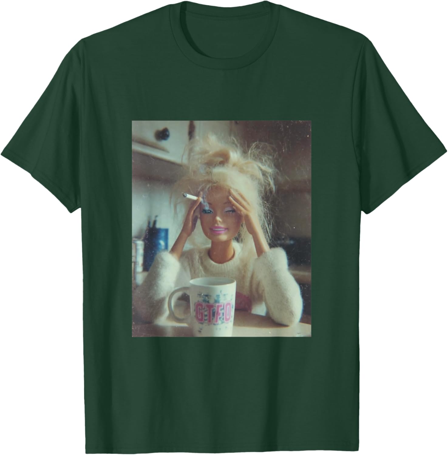 Funny Worn Doll Face Meme Smoking Sarcastic Humor Gift T-Shirt - T-Shirt | Forest