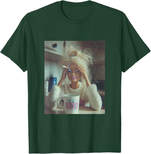 Funny Worn Doll Face Meme Smoking Sarcastic Humor Gift T-Shirt - T-Shirt | Forest